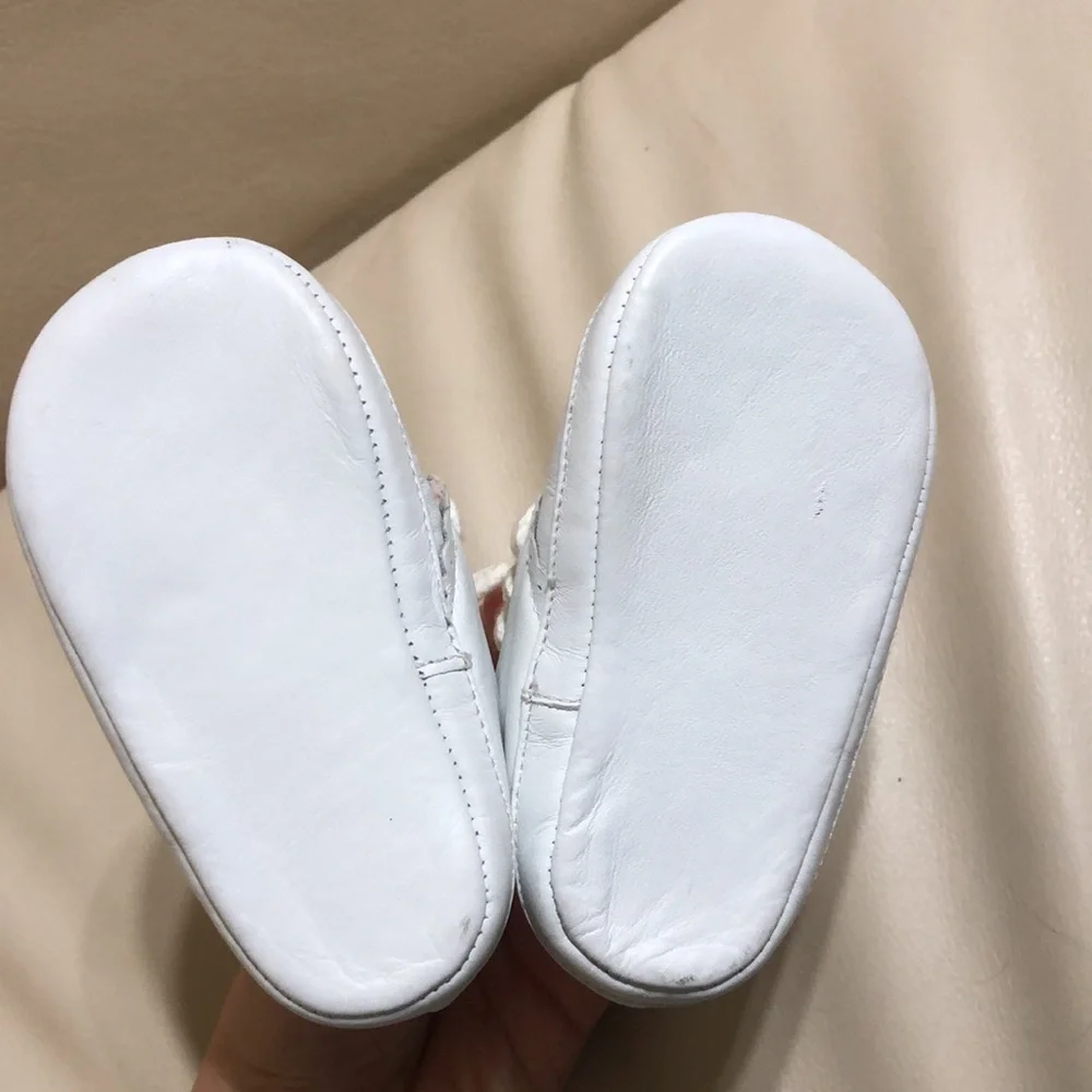 White Leather Baby Shoes with mini tulips